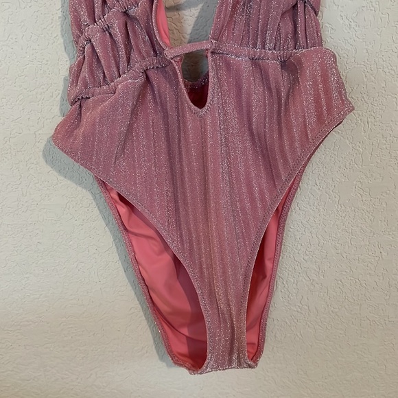 RAMY BROOK Marta Strapless Metallic One Piece Swimsuit In Pink - Picture 6 of 14
